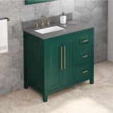 Jeffrey Alexander VKITCAD36GNBOR 36" Forest Green Cade Vanity, left offset, Boulder Vanity Cultured Marble Vanity Top, undermount rectangle bowl