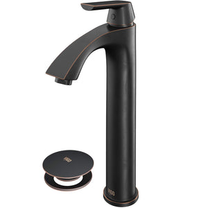 VIGO Linus 10.625 inch H Single Hole Single Handle Bathroom Faucet with Pop Up Drain in Antique Rubbed Bronze - Vessel Sink Faucet with drain included VG03013ARB2