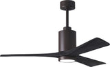 Matthews Fan PA3-TB-BK-52 Patricia-3 three-blade ceiling fan in Textured Bronze finish with 52” solid matte black wood blades and dimmable LED light kit 