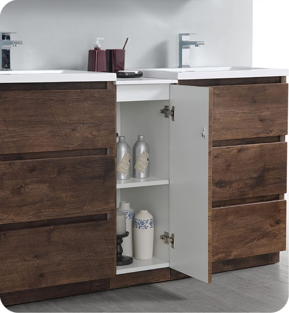 Fresca FCB93-241224RW-D-I Fresca Lazzaro 60" Rosewood Free Standing Double Sink Modern Bathroom Cabinet w/ Integrated Sinks