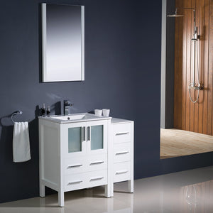 Fresca FVN62-2412WH-UNS Fresca Torino 36" White Modern Bathroom Vanity w/ Side Cabinet & Integrated Sink