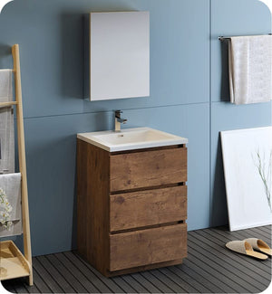 Fresca FVN9324RW Fresca Lazzaro 24" Rosewood Free Standing Modern Bathroom Vanity w/ Medicine Cabinet