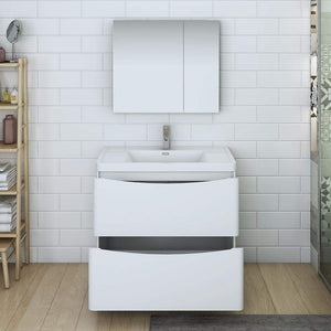 Fresca FVN9136WH Fresca Tuscany 36" Glossy White Free Standing Modern Bathroom Vanity w/ Medicine Cabinet