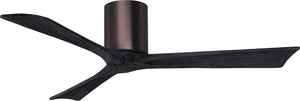 Matthews Fan IR3H-BB-BK-52 Irene-3H three-blade flush mount paddle fan in Brushed Bronze finish with 52” solid matte black wood blades. 