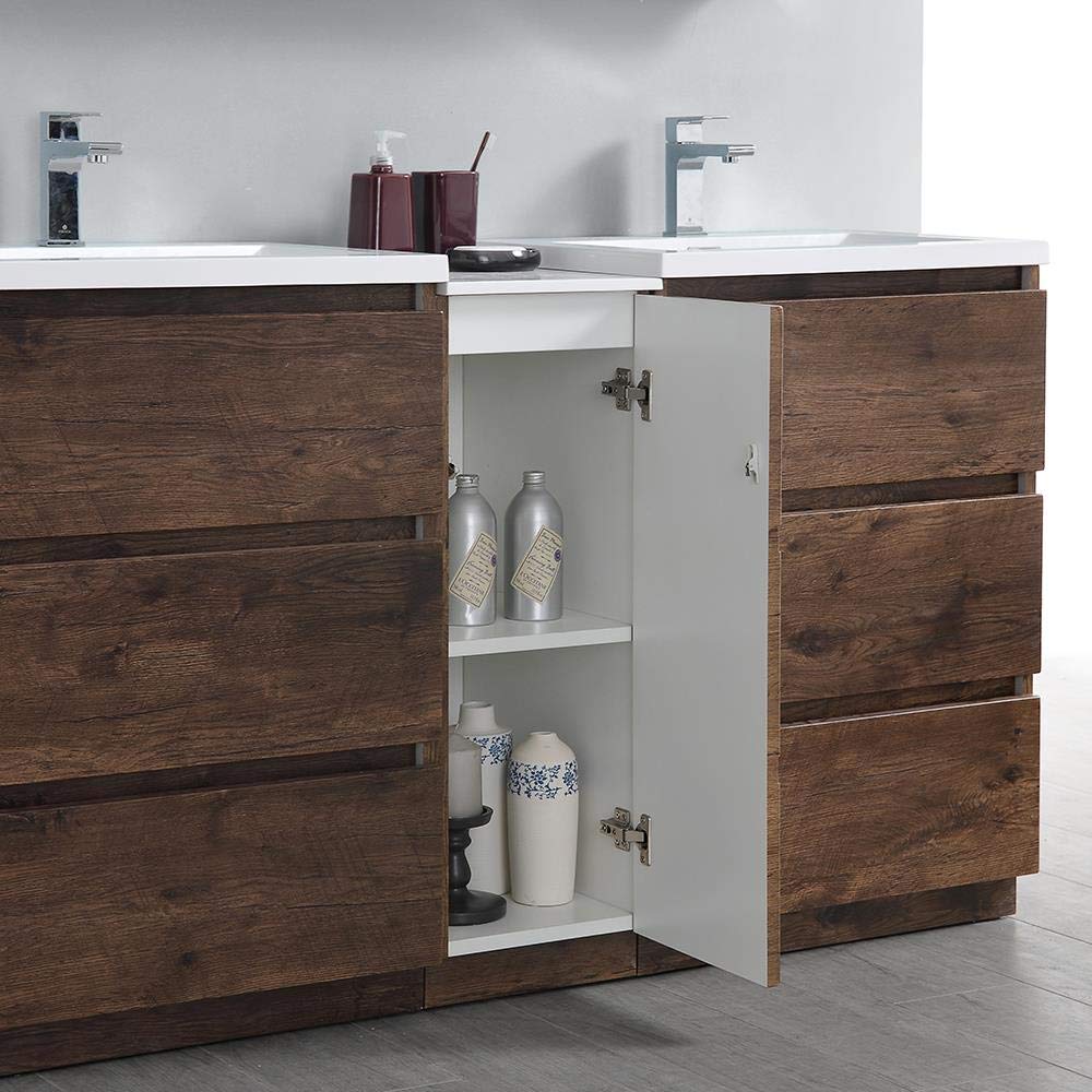 Fresca FVN93-241224RW-D Fresca Lazzaro 60" Rosewood Free Standing Double Sink Modern Bathroom Vanity w/ Medicine Cabinet