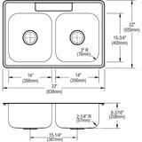 Elkay DXR33223 Dayton Equal Double Bowl Drop-in Stainless Steel Sink