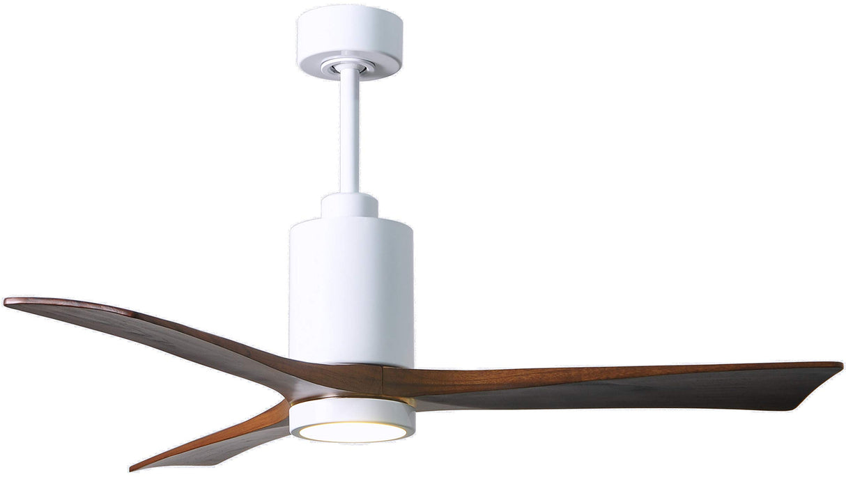 Matthews Fan PA3-WH-WA-52 Patricia-3 three-blade ceiling fan in Gloss White finish with 52” solid walnut tone blades and dimmable LED light kit 