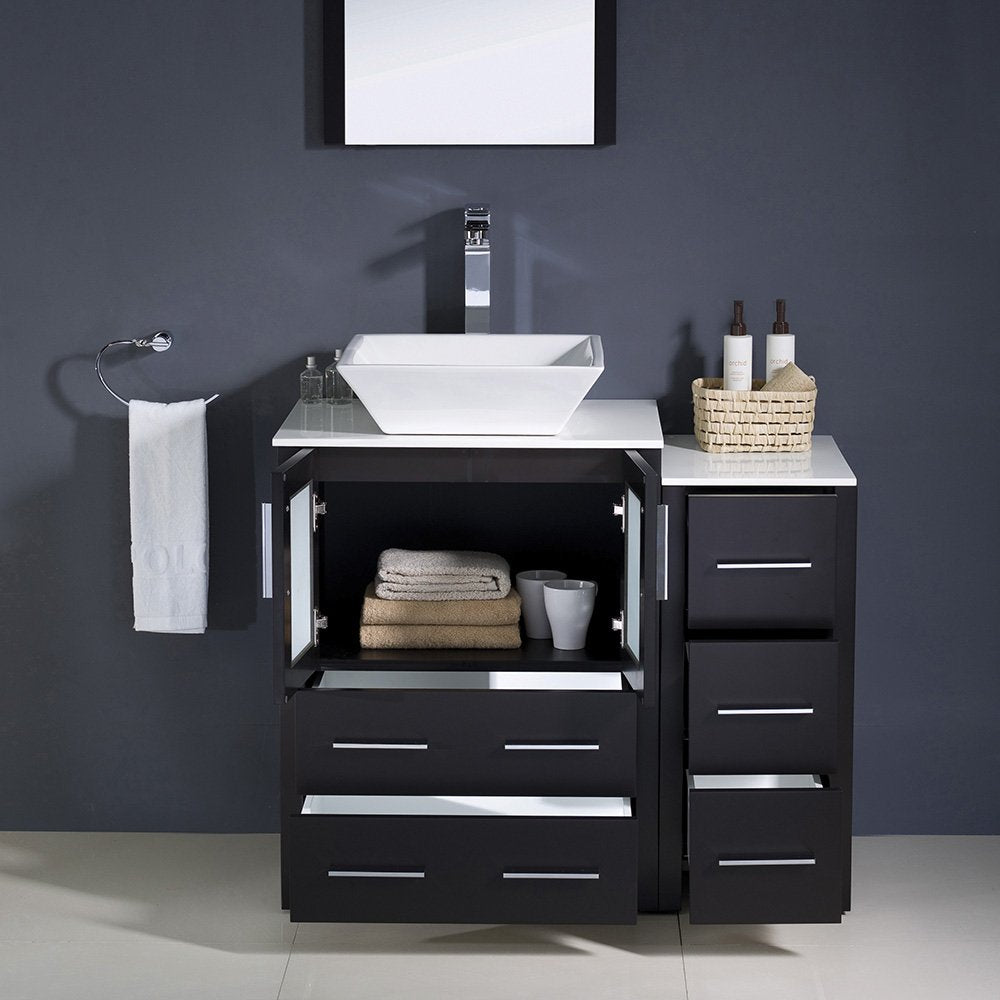 Fresca FVN62-2412ES-VSL Fresca Torino 36" Espresso Modern Bathroom Vanity w/ Side Cabinet & Vessel Sink