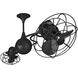 Matthews Fan IV-BK-MTL Italo Ventania 360° dual headed rotational ceiling fan in Matte Black finish with metal blades.