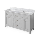 Jeffrey Alexander VKITCHA60CHSGR 60" Chocolate Chatham Vanity, double bowl, Steel Grey Cultured Marble Vanity Top, two undermount rectangle bowls