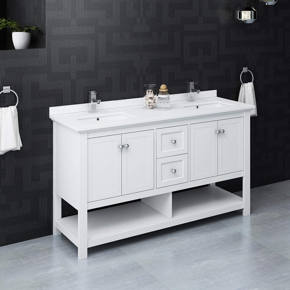 Fresca FCB2360WH-D-CWH-U Double Sink Cabinet with Sinks