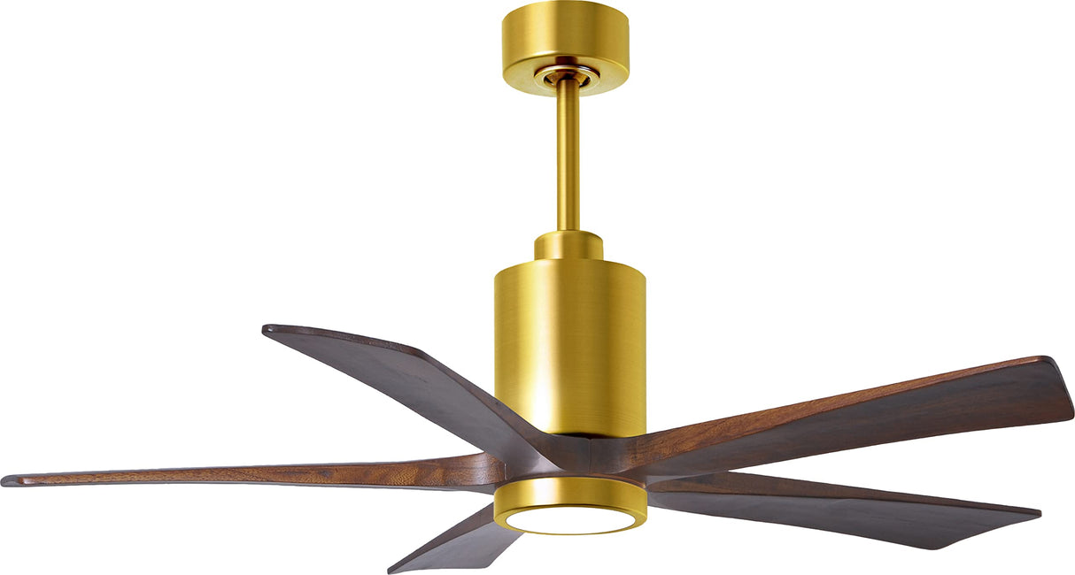 Matthews Fan PA5-BRBR-WA-52 Patricia-5 five-blade ceiling fan in Brushed Brass finish with 52” solid walnut tone blades and dimmable LED light kit 