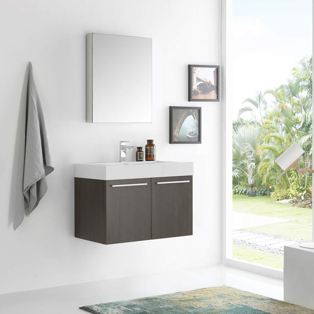 Fresca FVN8089GO Fresca Vista 30" Gray Oak Wall Hung Modern Bathroom Vanity w/ Medicine Cabinet