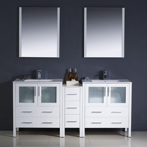 Fresca FVN62-301230WH-UNS Fresca Torino 72" White Modern Double Sink Bathroom Vanity w/ Side Cabinet & Integrated Sinks