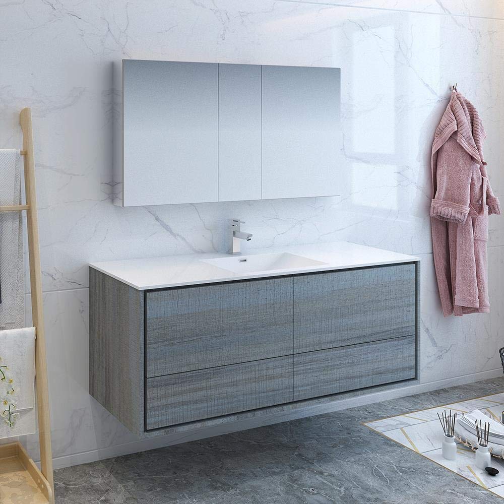 Fresca FVN9260OG-S Fresca Catania 60" Ocean Gray Wall Hung Single Sink Modern Bathroom Vanity w/ Medicine Cabinet