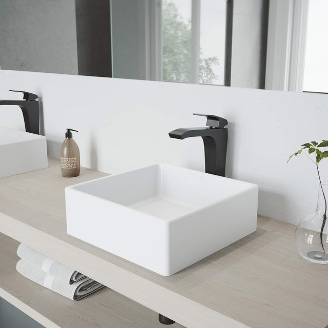 VIGO Blackstonian 11.625 inch H Single Hole Single Handle Bathroom Faucet in Matte Black - Vessel Sink Faucet VG03018MB