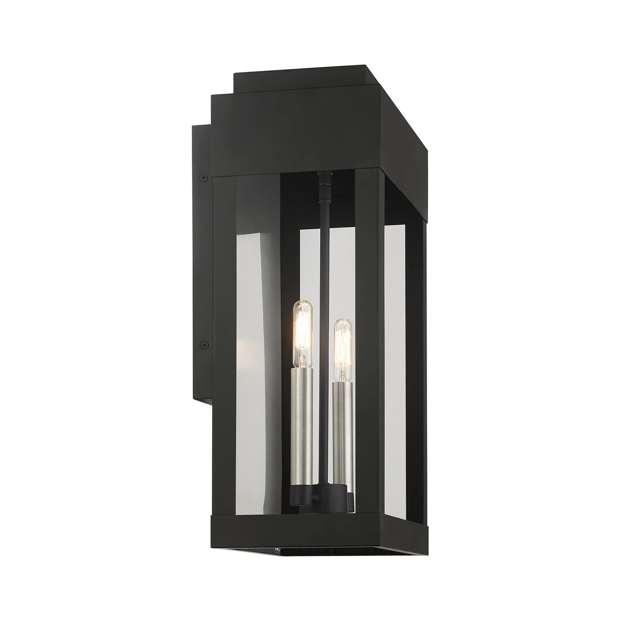 Livex Lighting 21238-04 York 2 Light Outdoor Wall Lantern, Black with Brushed Nickel Finish Candles with Brushed Nickel Stainless Steel Reflector