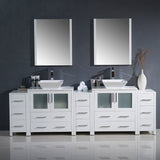 Fresca FVN62-96WH-VSL Fresca Torino 96" White Modern Double Sink Bathroom Vanity w/ 3 Side Cabinets & Vessel Sinks