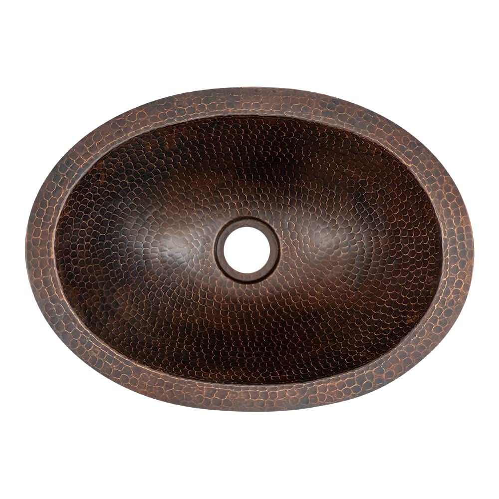 15" Oval Under Counter Hammered Copper Bathroom Sink