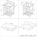 Jeffrey Alexander VKITWAV24WHBOR 24" White Wavecrest Vanity, Boulder Cultured Marble Vanity Top, undermount rectangle bowl