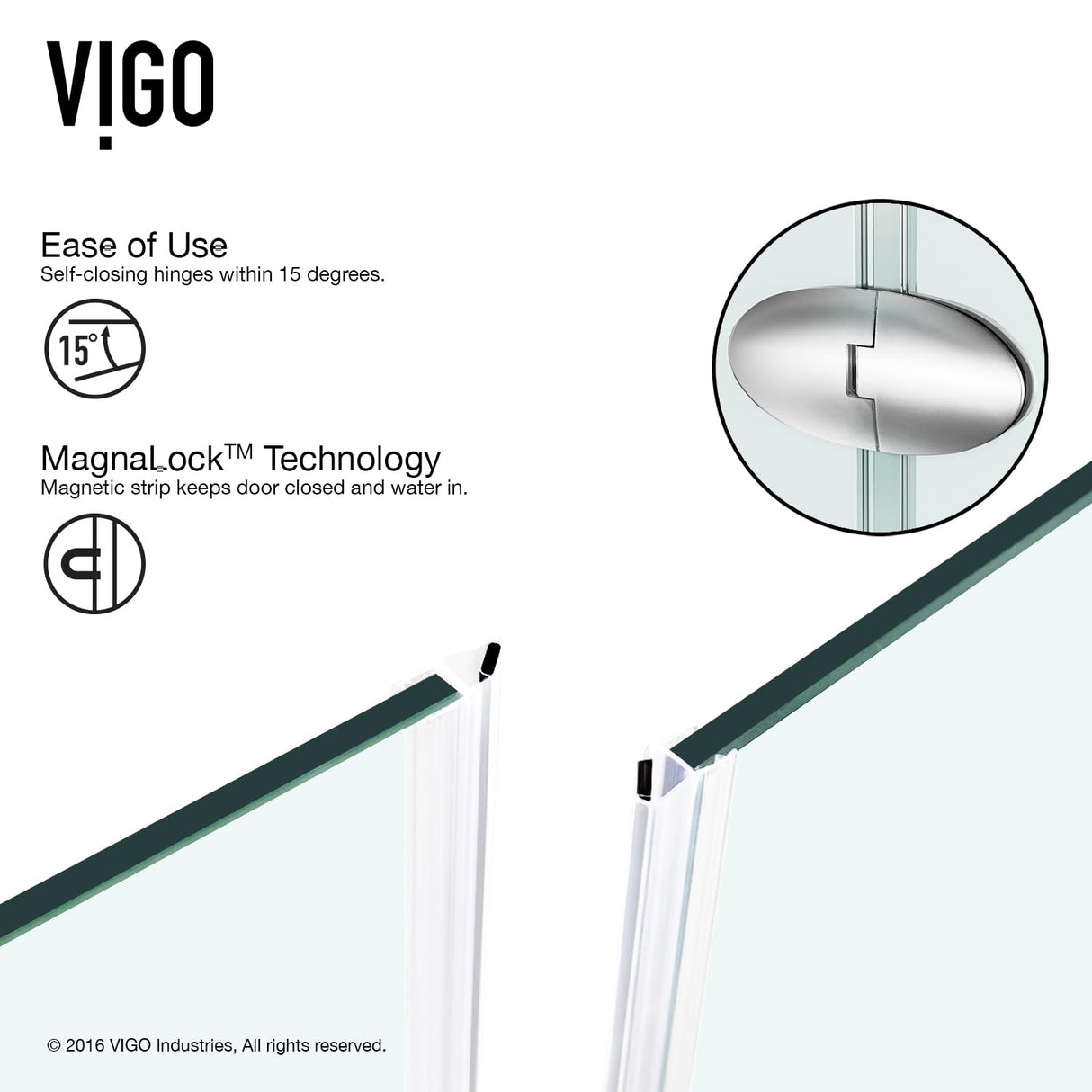 VIGO VG6061CHCL38 36.13" -36.13" W -73.38" H Frameless Hinged Neo-angle Shower Enclosure with Clear 0.38" Tempered Glass and Stainless Steel Hardware in Chrome Finish with Reversible Handle