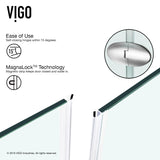VIGO VG6061CHCL38 36.13" -36.13" W -73.38" H Frameless Hinged Neo-angle Shower Enclosure with Clear 0.38" Tempered Glass and Stainless Steel Hardware in Chrome Finish with Reversible Handle