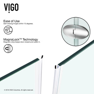VIGO VG6061CHCL38 36.13" -36.13" W -73.38" H Frameless Hinged Neo-angle Shower Enclosure with Clear 0.38" Tempered Glass and Stainless Steel Hardware in Chrome Finish with Reversible Handle