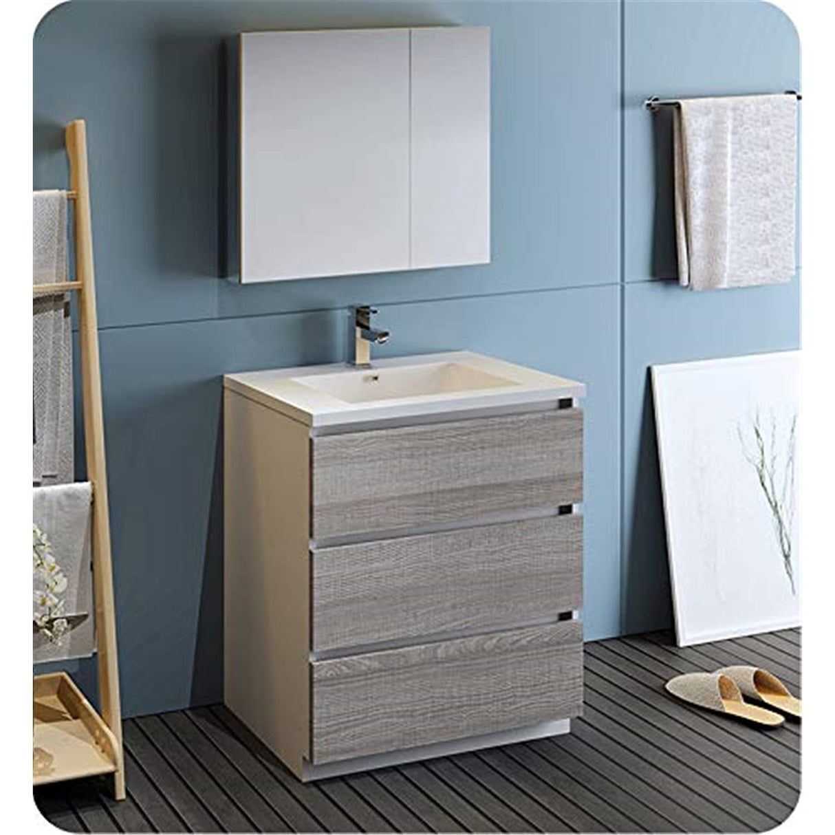 Fresca FVN9330HA Fresca Lazzaro 30" Glossy Ash Gray Free Standing Modern Bathroom Vanity w/ Medicine Cabinet