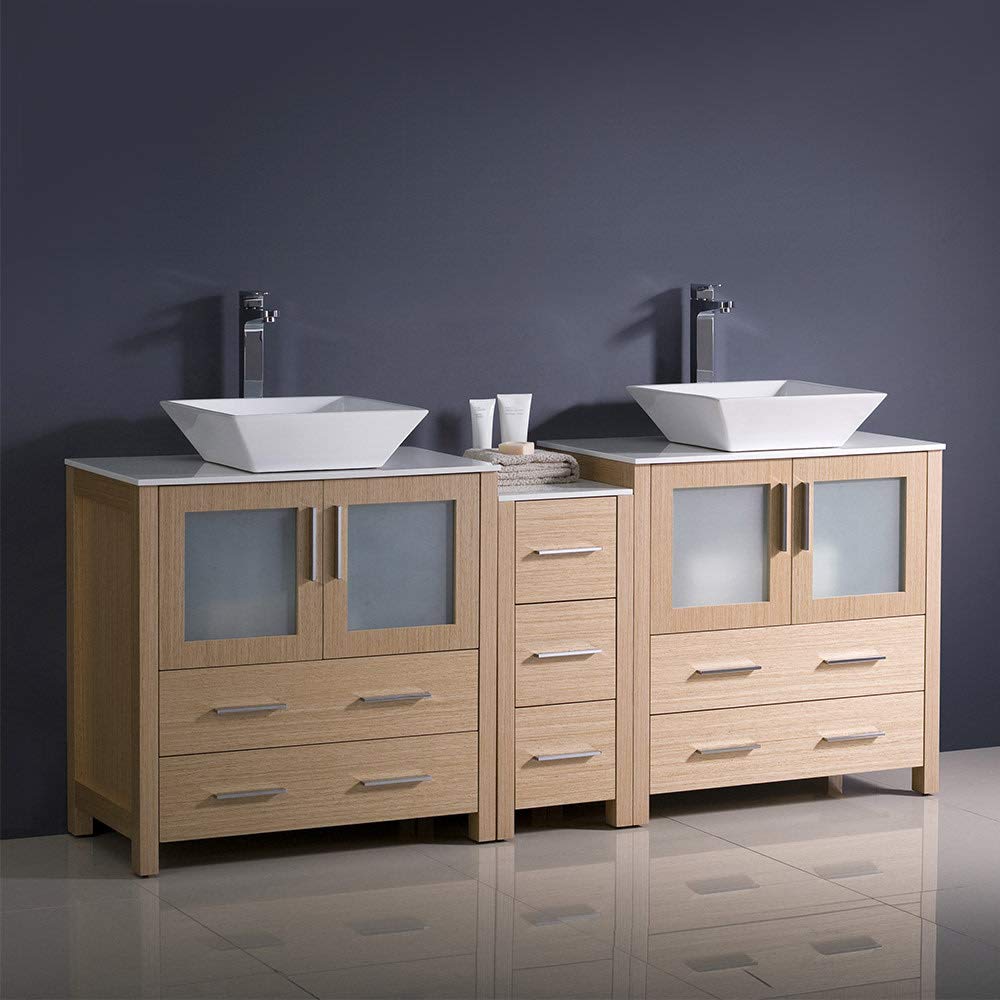 Fresca FCB62-301230WH-CWH-V Fresca Torino 72" White Modern Double Sink Bathroom Cabinets w/ Tops & Vessel Sinks