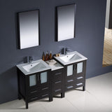 Fresca FVN62-241224ES-UNS Fresca Torino 60" Espresso Modern Double Sink Bathroom Vanity w/ Side Cabinet & Integrated Sinks