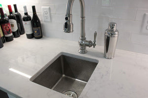 Premier Copper Products BREC16EN 16-Inch Gourmet Rectangular Hammered Copper Bar Prep Sink in Nickel