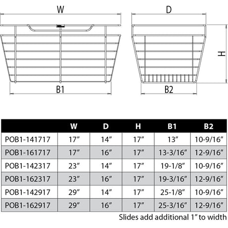 Hardware Resources POB1-162917SN Satin Nickel Closet Pullout Basket with Slides 16"D x 29"W x 17"H