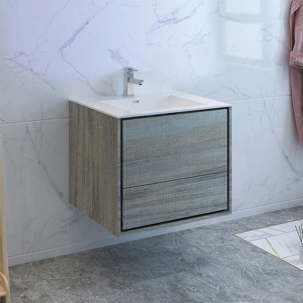 Fresca FCB9230OG-I Fresca Catania 30" Ocean Gray Wall Hung Modern Bathroom Cabinet w/ Integrated Sink