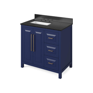 Jeffrey Alexander VKITCAD36BLBGR 36" Hale Blue Cade Vanity, left offset, Black Granite Vanity Top, undermount rectangle bowl