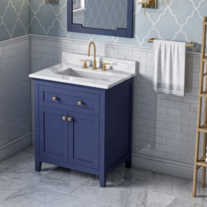 Jeffrey Alexander VKITCHA30BLCQR 30" Hale Blue Chatham Vanity, Calacatta Vienna Quartz Vanity Top, undermount rectangle bowl