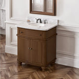 Jeffrey Alexander VKITCOM30WAWCO 30" Walnut Compton Vanity, Compton-only White Carrara Marble Vanity Top, undermount oval bowl