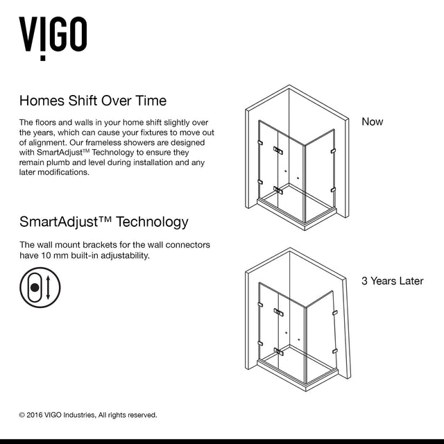 VIGO 34 in. x 34 in. x 73 in. Monteray Frameless Hinged Square Shower Enclosure with Clear 0.38" Tempered Glass and Hardware in Brushed Nickel Finish with Reversible Handle - VG6011BNCL363