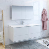 Fresca FVN9260WH-S Fresca Catania 60" Glossy White Wall Hung Single Sink Modern Bathroom Vanity w/ Medicine Cabinet