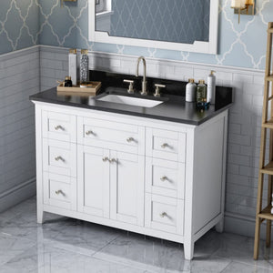 Jeffrey Alexander VKITCHA48WHBGR 48" White Chatham Vanity, Black Granite Vanity Top, undermount rectangle bowl