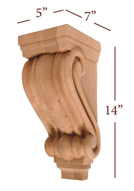 Hardware Resources CORC-2ALD 5" W x 6-3/4" D x 14" H Alder Scrolled Corbel