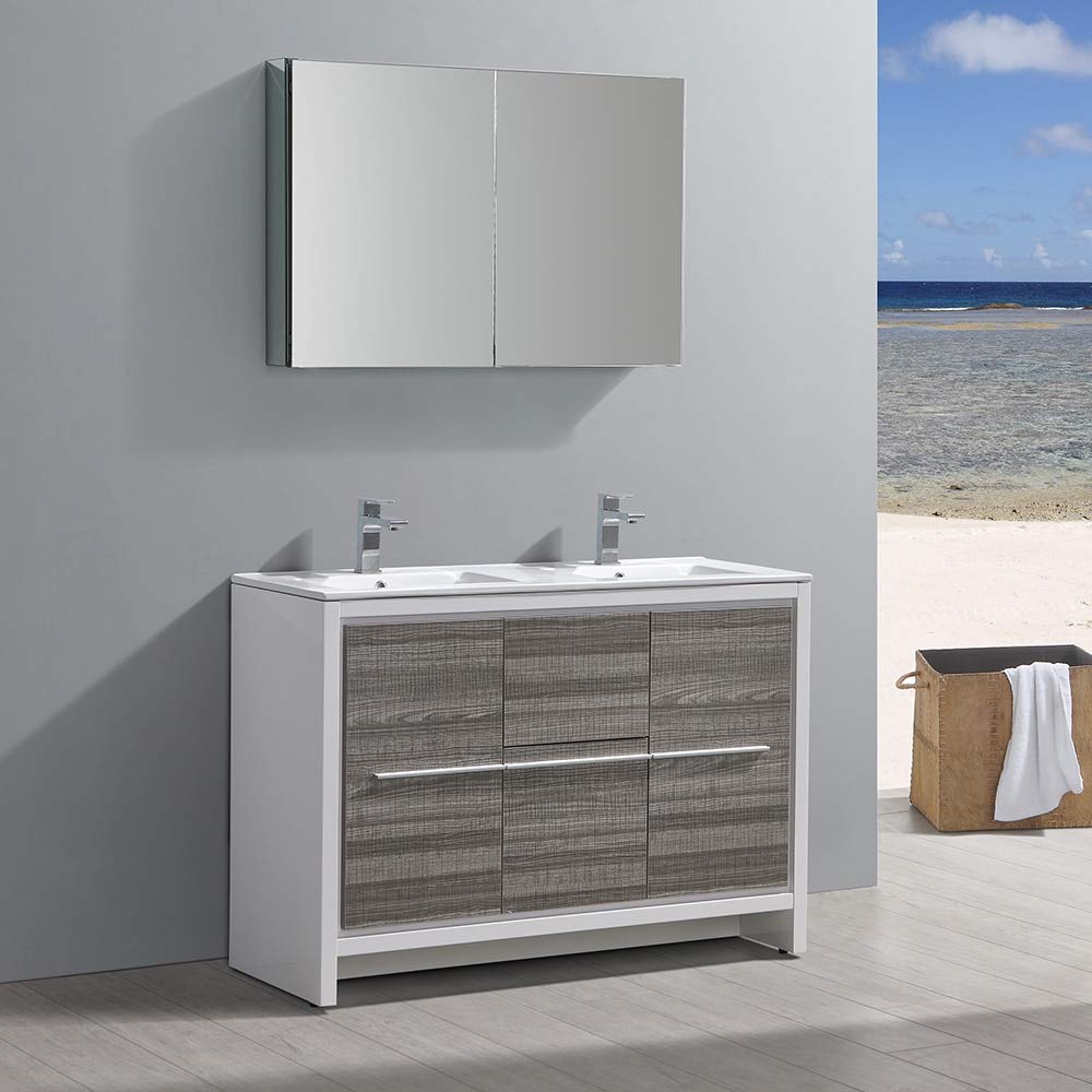 Fresca FVN8148HA-D Fresca Allier Rio 48" Ash Gray Double Sink Modern Bathroom Vanity w/ Medicine Cabinet