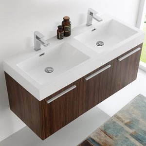 Fresca FCB8092BW-D Fresca Vista 48" Black Wall Hung Double Sink Modern Bathroom Cabinet