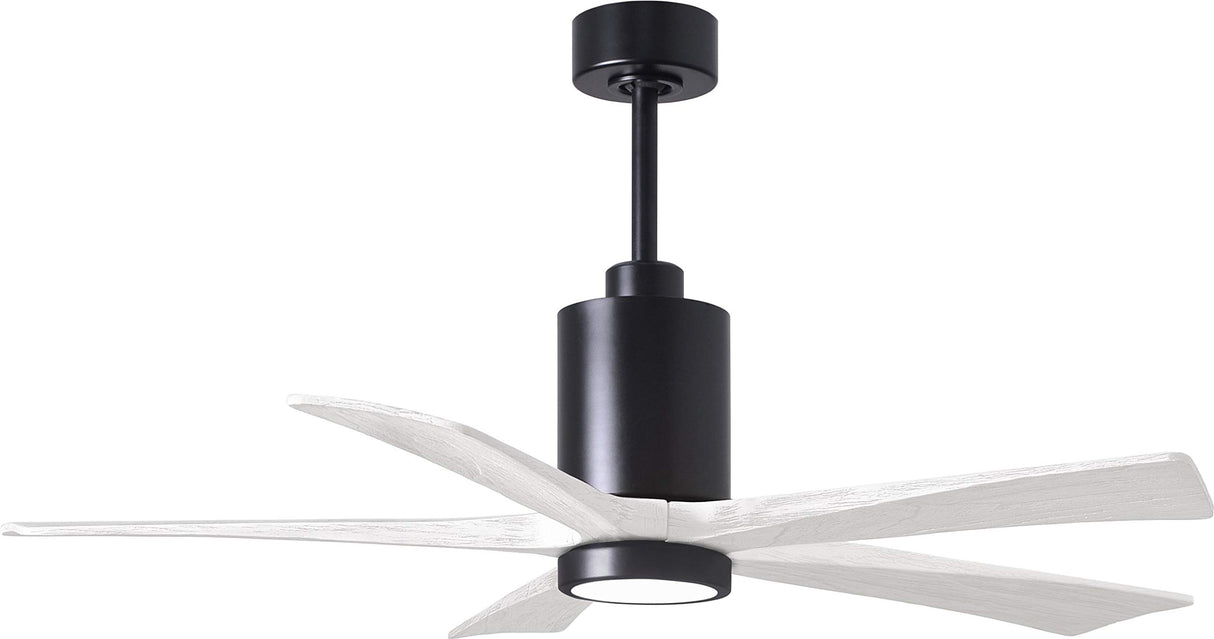 Matthews Fan PA5-BK-MWH-52 Patricia-5 five-blade ceiling fan in Matte Black finish with 52” solid matte white wood blades and dimmable LED light kit 