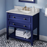 Jeffrey Alexander VKITADL36BLCQR 36" Hale Blue Adler Vanity, Calacatta Vienna Quartz Vanity Top, undermount rectangle bowl