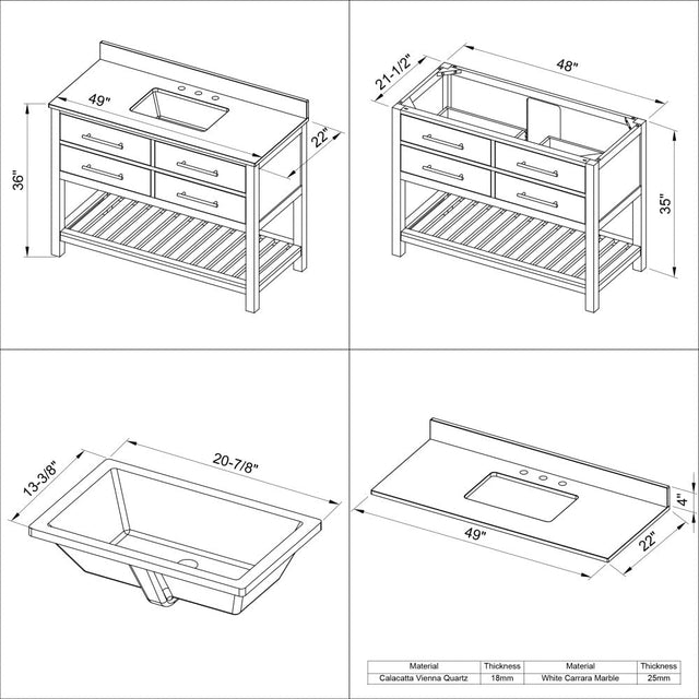 Jeffrey Alexander VKITWAV48BLBGR 48" Hale Blue Wavecrest Vanity, Black Granite Vanity Top, undermount rectangle bowl