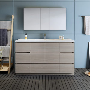 Fresca FVN9360MGO-S Fresca Lazzaro 60" Gray Wood Free Standing Single Sink Modern Bathroom Vanity w/ Medicine Cabinet