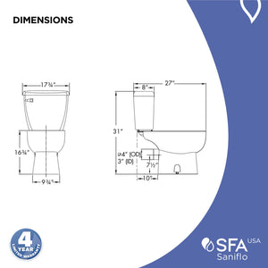 SANIFLO Toilet Tank - Residential - EPA Certified - White