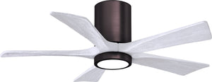 Matthews Fan IR5HLK-BB-MWH-42 IR5HLK five-blade flush mount paddle fan in Brushed Bronze finish with 42” solid matte white wood blades and integrated LED light kit.