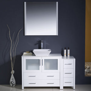 Fresca FVN62-3612WH-VSL Fresca Torino 48" White Modern Bathroom Vanity w/ Side Cabinet & Vessel Sink