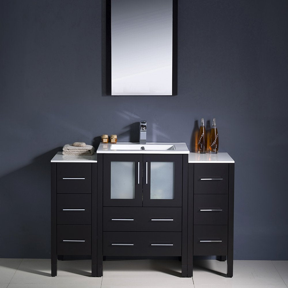 Fresca FVN62-122412ES-UNS Fresca Torino 48" Espresso Modern Bathroom Vanity w/ 2 Side Cabinets & Integrated Sink